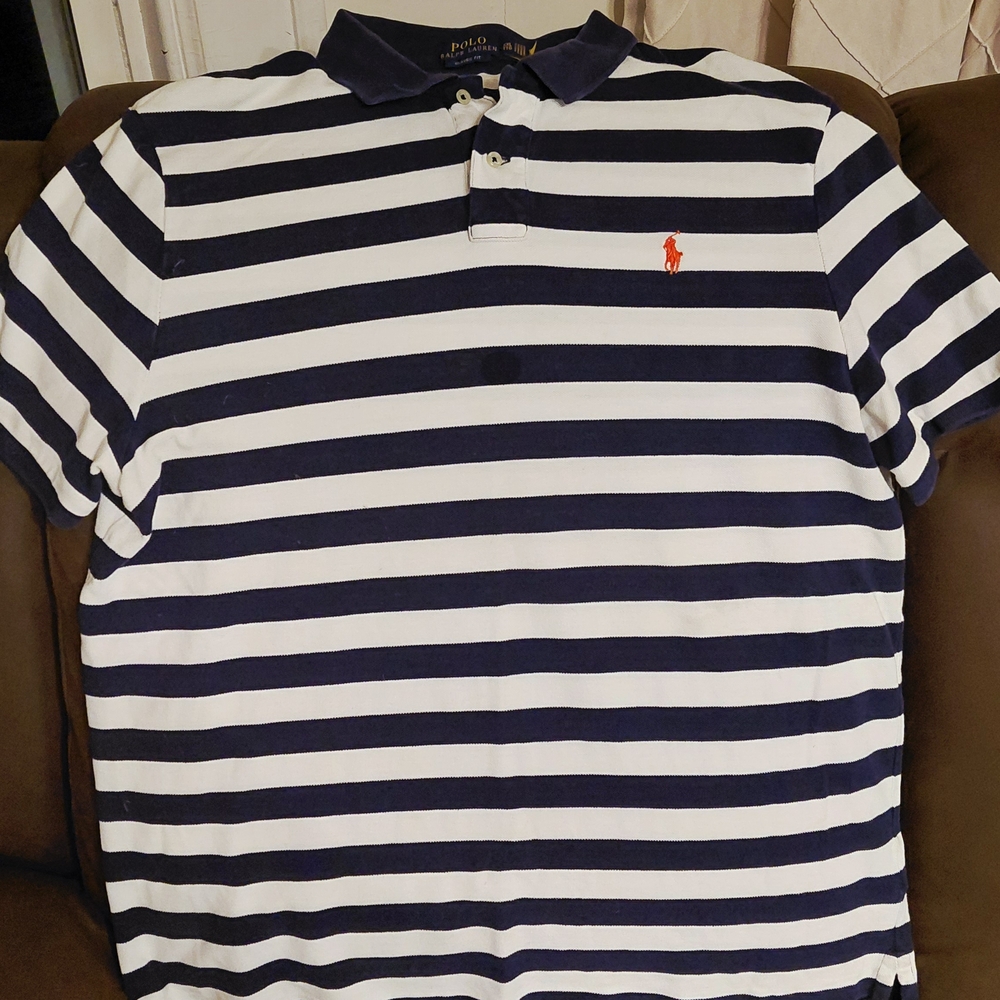 Ralph Lauren Navy and White Striped Polo Shirt